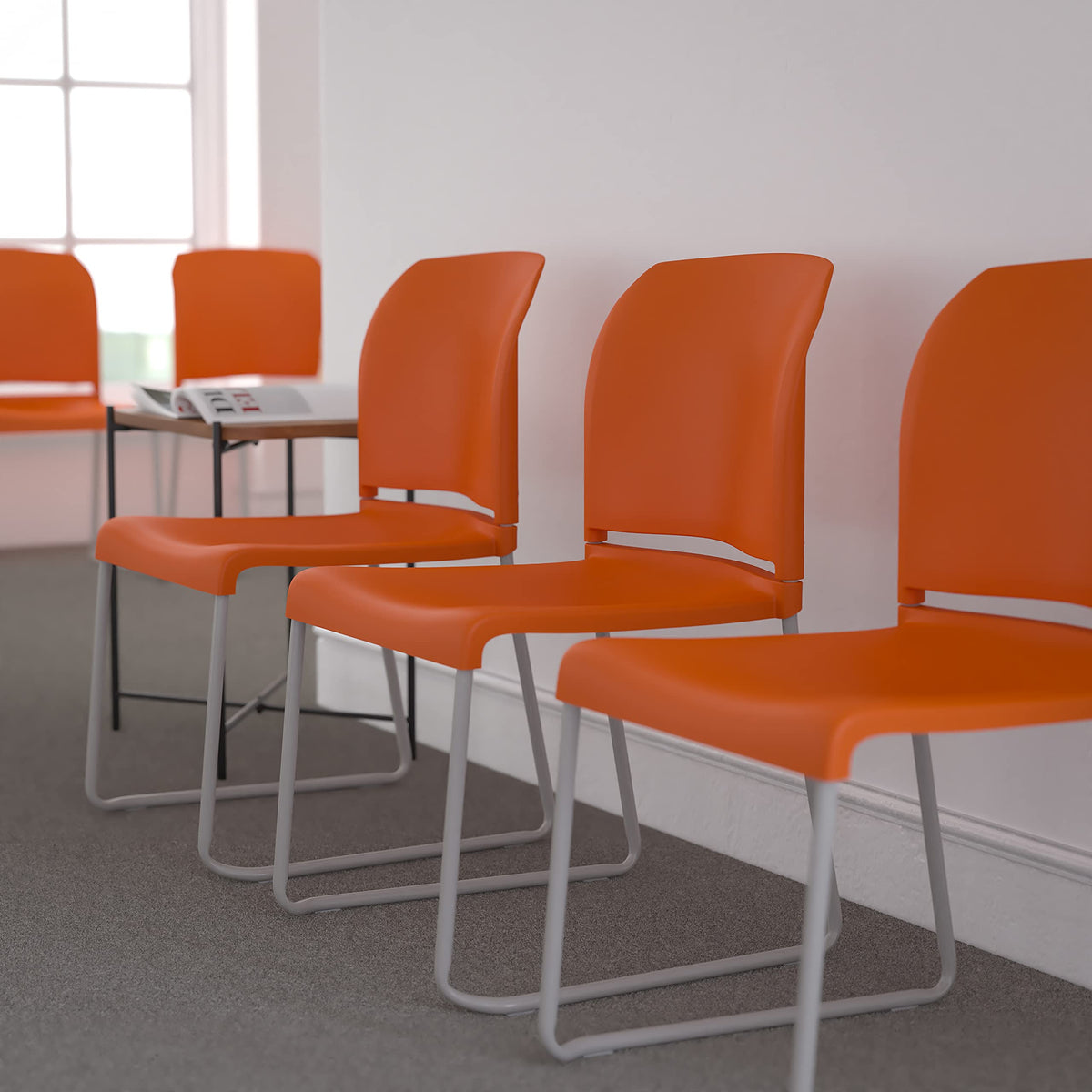 Flash Furniture Hercules Series Contoured Stacking Chairs for Waiting Rooms and Offices, Ergonomic Lobby Chairs with Curved Back, Set of 5,