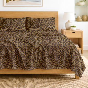 SGI bedding 100% Egyptian Cotton Sheets Queen Size – 600 Thread Count Sheets Set, Soft, Cooling, 15" Deep Pocket, Luxury Hotel Bedding, Breathable, Durable - Leopard Print