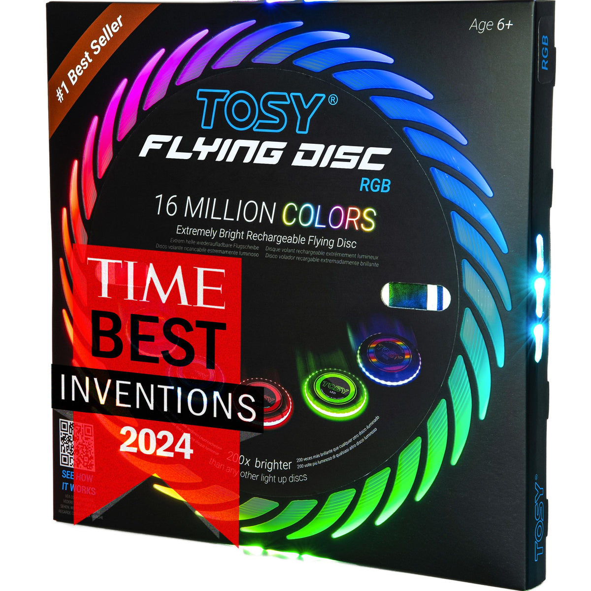 TOSY Flying Disc - 108 RGB Multicolor or 36 Monocolor LEDs, Super Bright, Smart Modes, Easter Basket Stuffers Gift, Camping Toy for Kid/Teen/Adult, Auto Light Up, Rechargeable, Waterproof, 175g