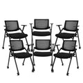 6 Pack Stackable Conference Room Chairs with Wheels and Paddle, Ergonomic Mesh Back and Arms for Meeting, Conference, Reception, Training Room