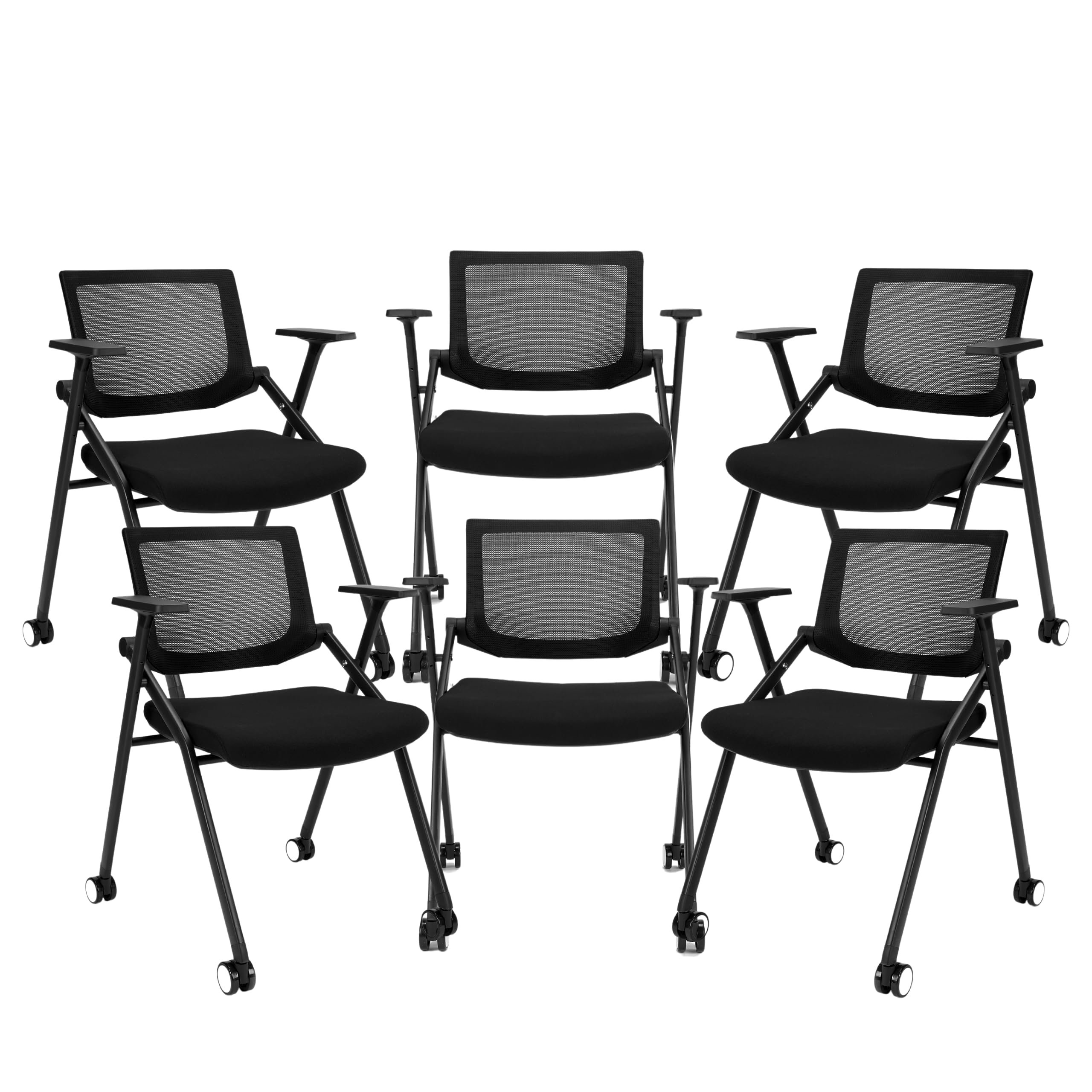 6 Pack Stackable Conference Room Chairs with Wheels and Paddle, Ergonomic Mesh Back and Arms for Meeting, Conference, Reception, Training Room