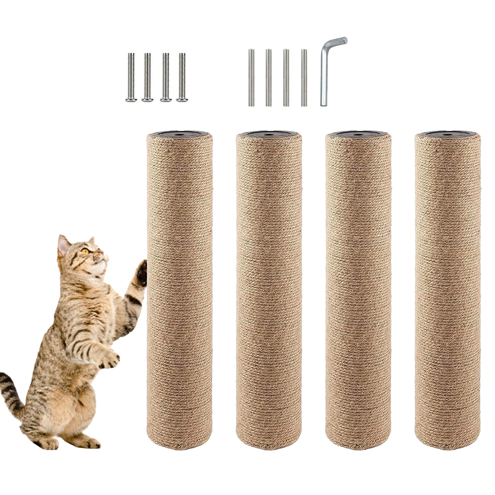 4 Pcs Cat?Scratching?Post?Replacement for Indoor 15.7 x 3.1 Inches?Cats?Tree?Replacement?Parts Natural Jute Pole Part Cat Scratch Posts Refill with M8 Screws Spare Cat Furniture Accessories