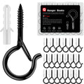 Black Screw Hooks with Safety Lock - 2.3" Rustproof Metal Ceiling Hooks for Hanging Plants, Baskets,String Lights & Outdoor Decor, 40LB Capacity (20 Pack,Includes Storage Case & Plastic Caps)