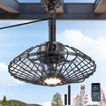Outdoor Ceiling Fan with Lights, 15" Weatherproof Gazebo Hanging Fan with Remote Control Smart App, Plug in Caged Ceiling Fan with 3CCT Dimmable,Ceiling Fan with Hanging Hook for Porch, Pergola,Canopy