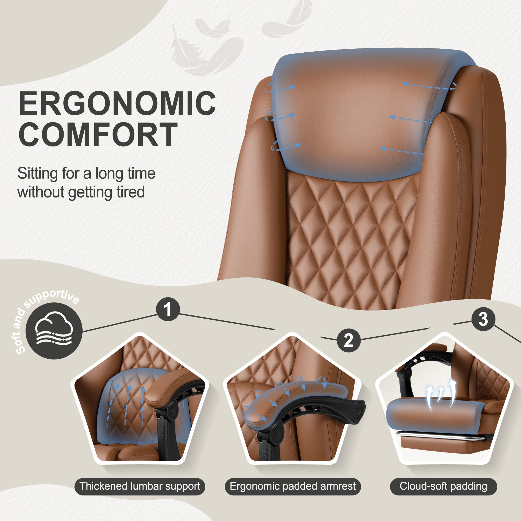 Homall Executive Home Office Chair with Lumbar Support,400lbs Adjustable Ergonomic High Back Office Chair Reclining Managerial Chair for Home