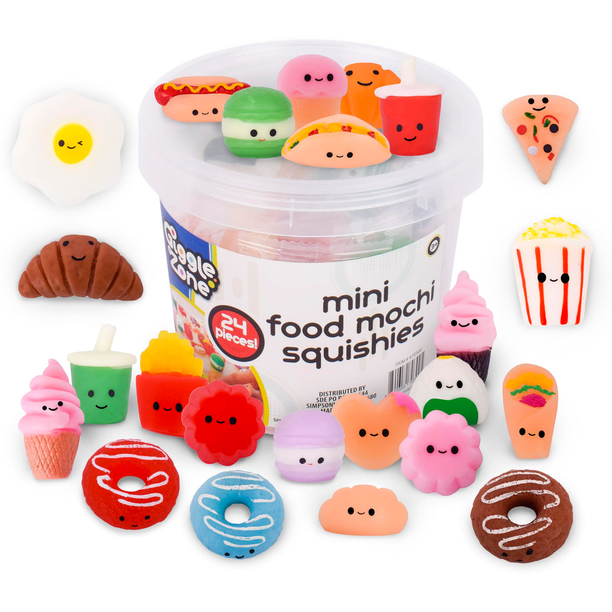 Mini Food Mochi Squishies - 24 Piece Fidget Toys with Storage Container - Giggle Zone