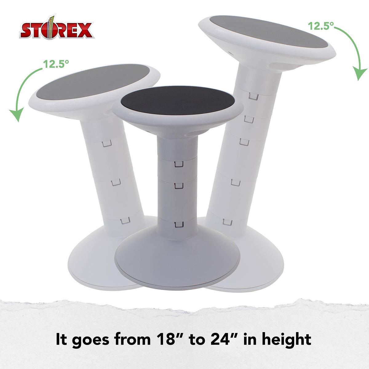 Storex Active Tilt Stool – Ergonomic Seating for Flexible Office Space and Standing Desks, Adjustable 12-24 Inch Height, Gray (00322a01c)