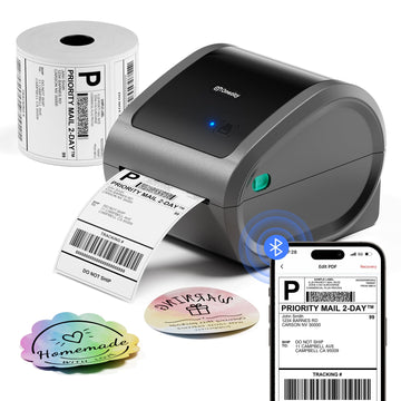 Bluetooth Shipping Label Printer with 500pcs Labels | D520BT 4x6 Thermal Label Printer with Built-in Label Holder, Come with 500PCS 4x6"? White Labels (500 Labels/Roll)