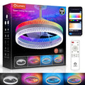 Lumary Smart Ceiling Fans with Lights, RGBAI Rainbow Flow Lighting with Feather Projection, Flush Mount/Downrod for Low Profile or High Ceilings, Modern Bladeless Crystal Fan Light for Bedroom, 20in