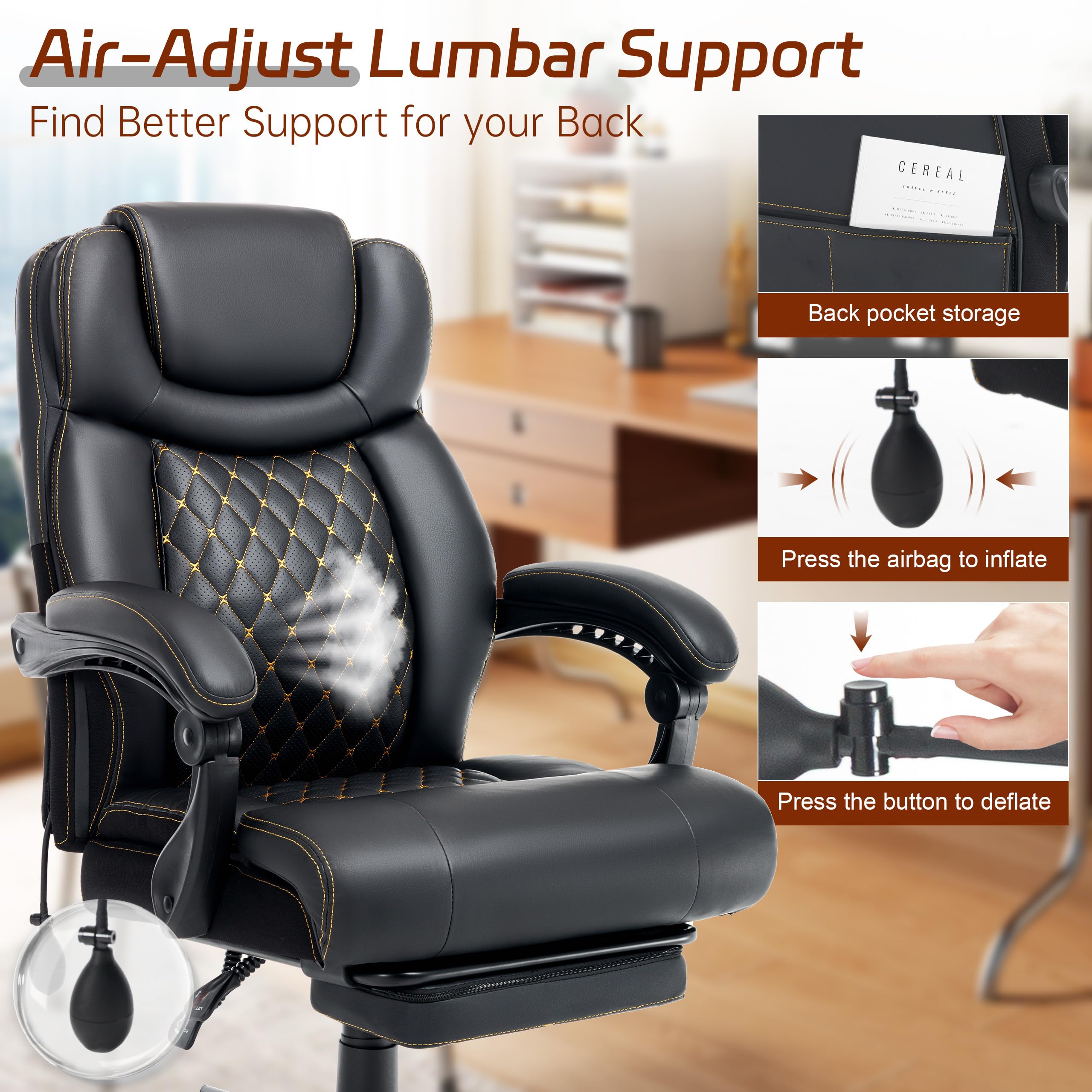 Massage Office Chair, 500lbs Ergonomic Rocking Executive Desk Chairs with 4 Points Vibration&heat,padded Flip-up Armrests for Big and Tall