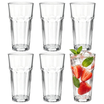 Mapoxy 16oz Highball Glasses Set of 6, Thick Lead-Free Glass Tumblers