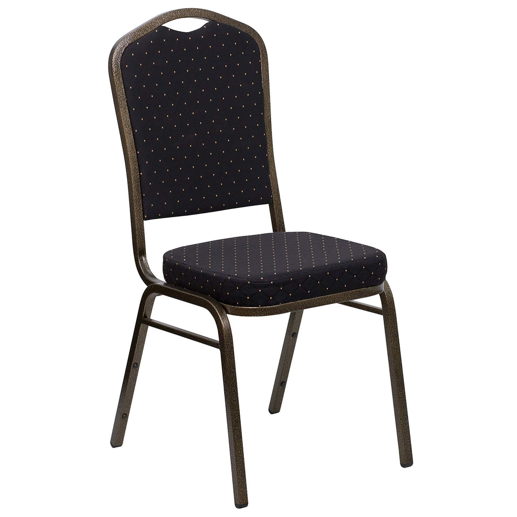 Flash Furniture Hercules Fabric Crown Back Stackable Banquet Chair, Black, Set of 1, Black Patterned Fabric/gold Vein Frame