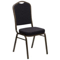 Flash Furniture Hercules Fabric Crown Back Stackable Banquet Chair, Black, Set of 1, Black Patterned Fabric/gold Vein Frame