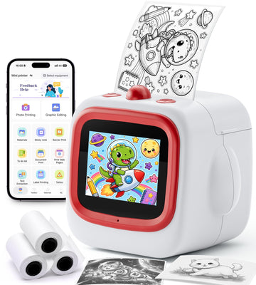 AI Sticker Printer for Kids, Voice Activated Mini Printer with Preview Screen & AI Voice Response, Portable Thermal Sticker Maker with 6 Art Styles & App, Sticker Printer Box Gift for Girls Boys