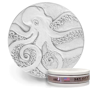 Sea Creature Absorbent Stone Coasters | Set of 4 | Octopus | Natural Clay | Round | Off-White | Made in USA