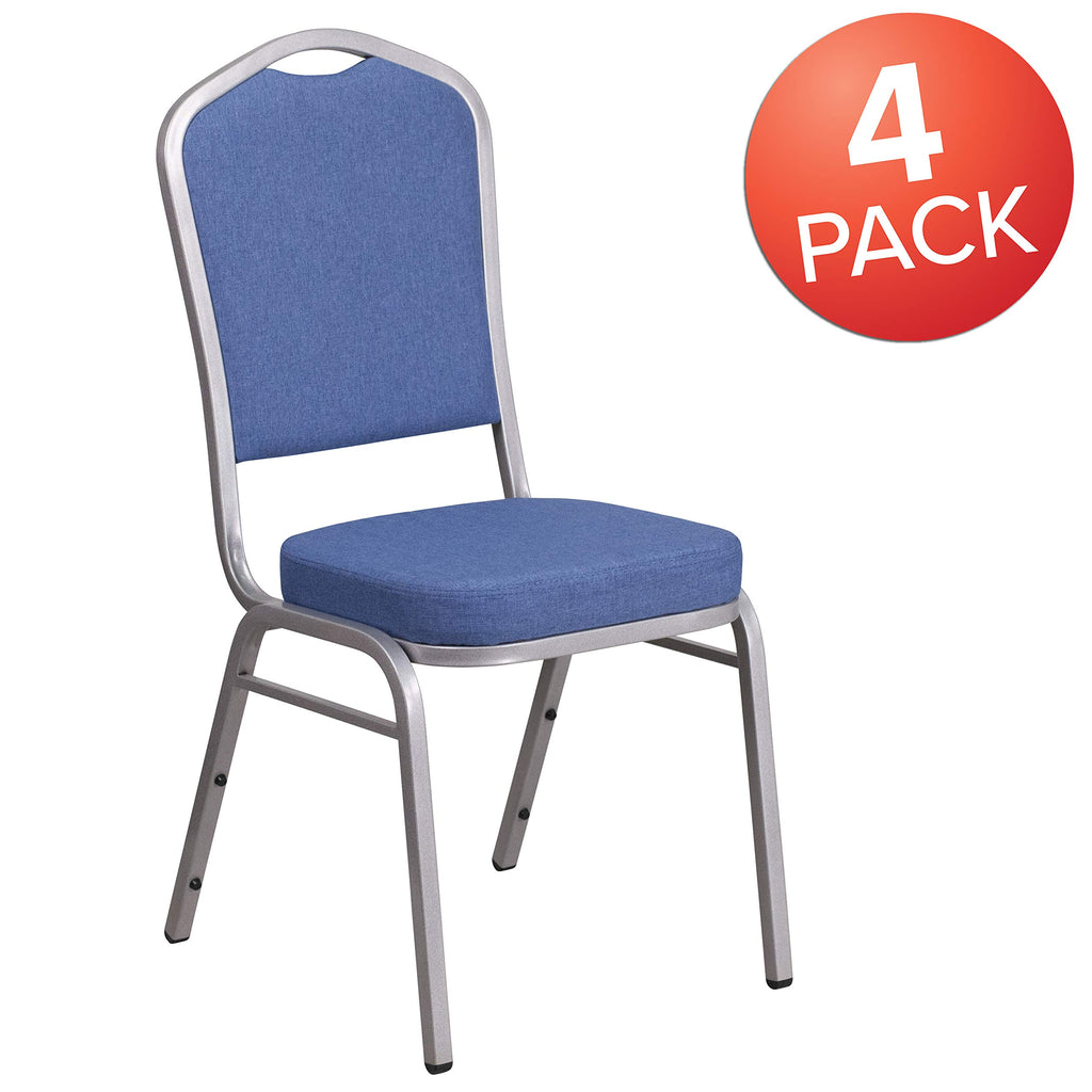 Flash Furniture Hercules Crown Back Stackable Banquet Chair, Silver, 4-pack, Set of 4, Blue Fabric/silver Frame