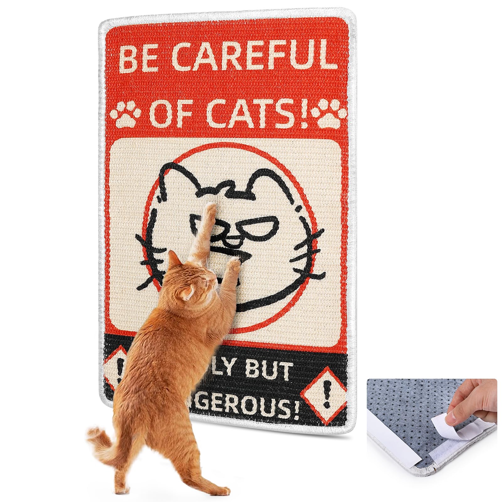 Sisal Cat Scratcher Post Mat (Use on Wall, Couch and Carpet), Durable and Shedding-Resistant Cat Scratching Surface - 21.7x13 inch with Hoop and Loop Adhesives, Twist Pins?red?
