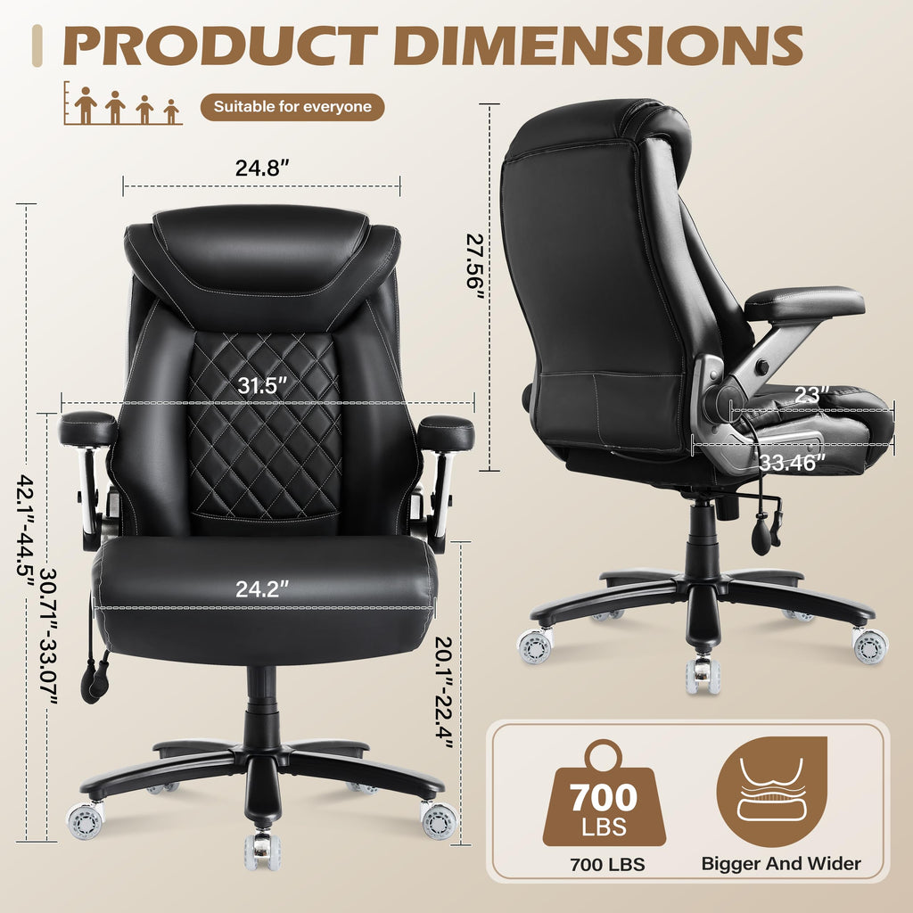 700lbs Big and Tall Office Chair, Ergonomic Heavy Duty Executive Cloth Office Chair with 5d Flip Arms & Adjustable Lumbar Support & Dual Rubber