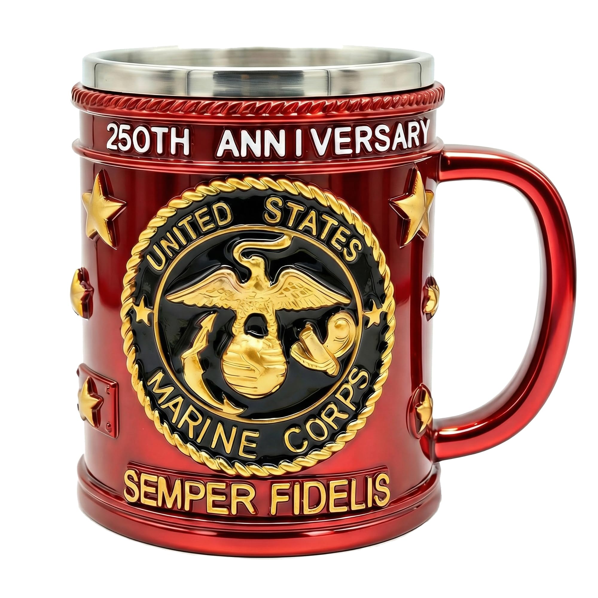 Metal Heavy Marine Corps Coffee Mug, USMC Anniversary 15oz Mug, Stainless Steel Army Mug, Veteran Gift & Military Collectible