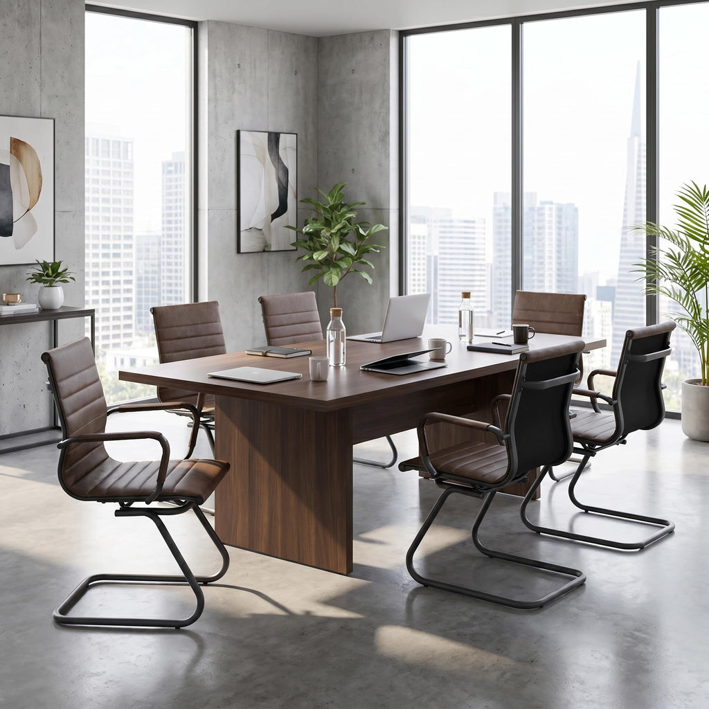 Hny 6-pack Pu Leather Office Guest Chairs, 6 PCS, Retro Brown