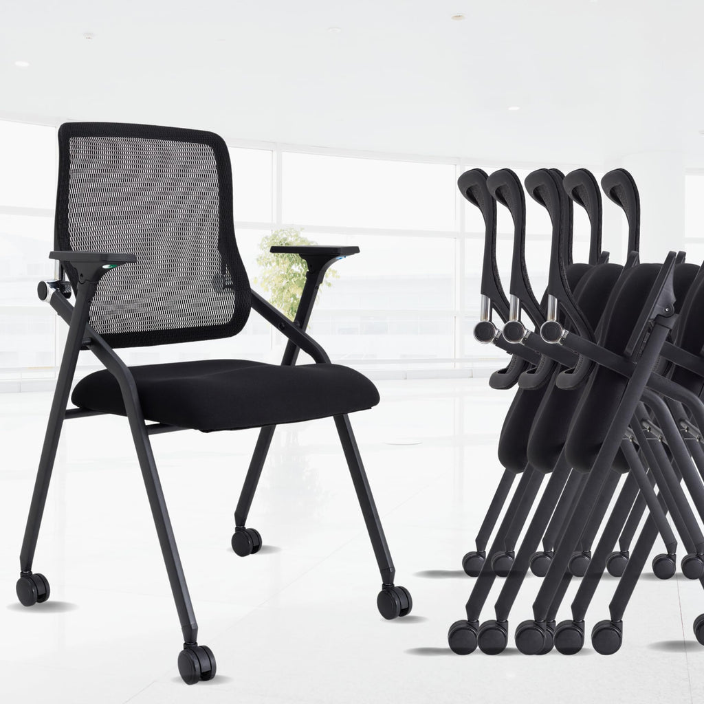 Brobriyo 8 Pack Stackable & Foldable Conference Room Chairs with Lumbar Support, Armrest - Ergonomic Mesh Bouncing Back for Office Meeting,
