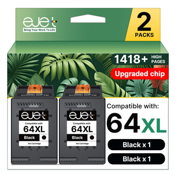 64XL Black Ink Cartridge (2 Pack) Replacement for HP Ink 64 XL Black Ink Cartridge for HP Printers Envy Photo 7855 7858 7155 7800 6255 Inspire 7900e 7955e 7950e 7958e 7200e 7255e Tango X Tango Terra