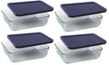 Pyrex 7211 6-Cup Glass Dish & 7211-PC Dark Blue Lid (4-Pack) - Made in USA