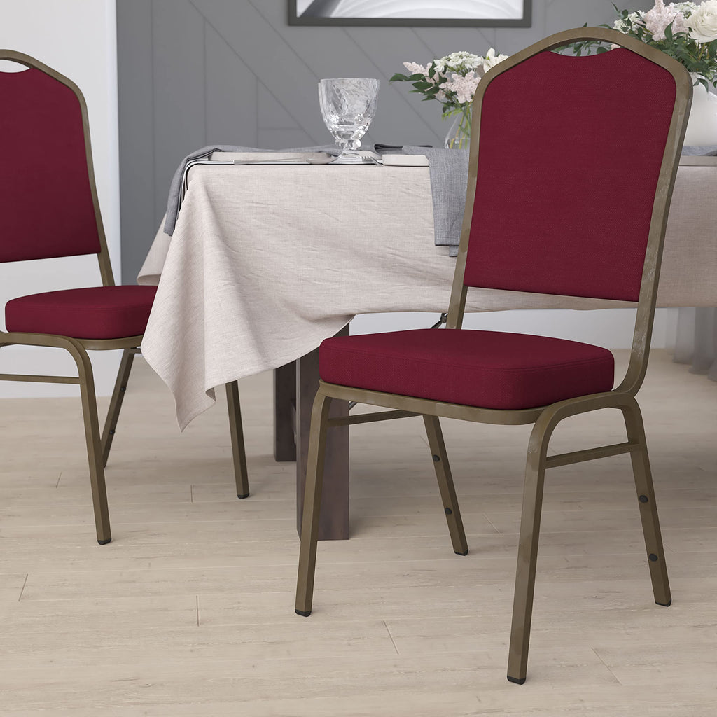 Flash Furniture Hercules Crown Back Stackable Banquet Chair, Burgundy, Set of 1, Burgundy Fabric/gold Vein Frame