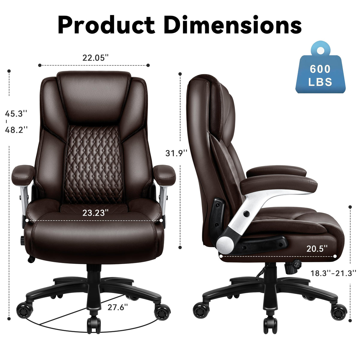 Vendorz Big and Tall Office Chair 600lbs, Ergonomic Executive Desk Chair with Adjustable Lumbar Support & Flip-up Armrests, High Back Heavy