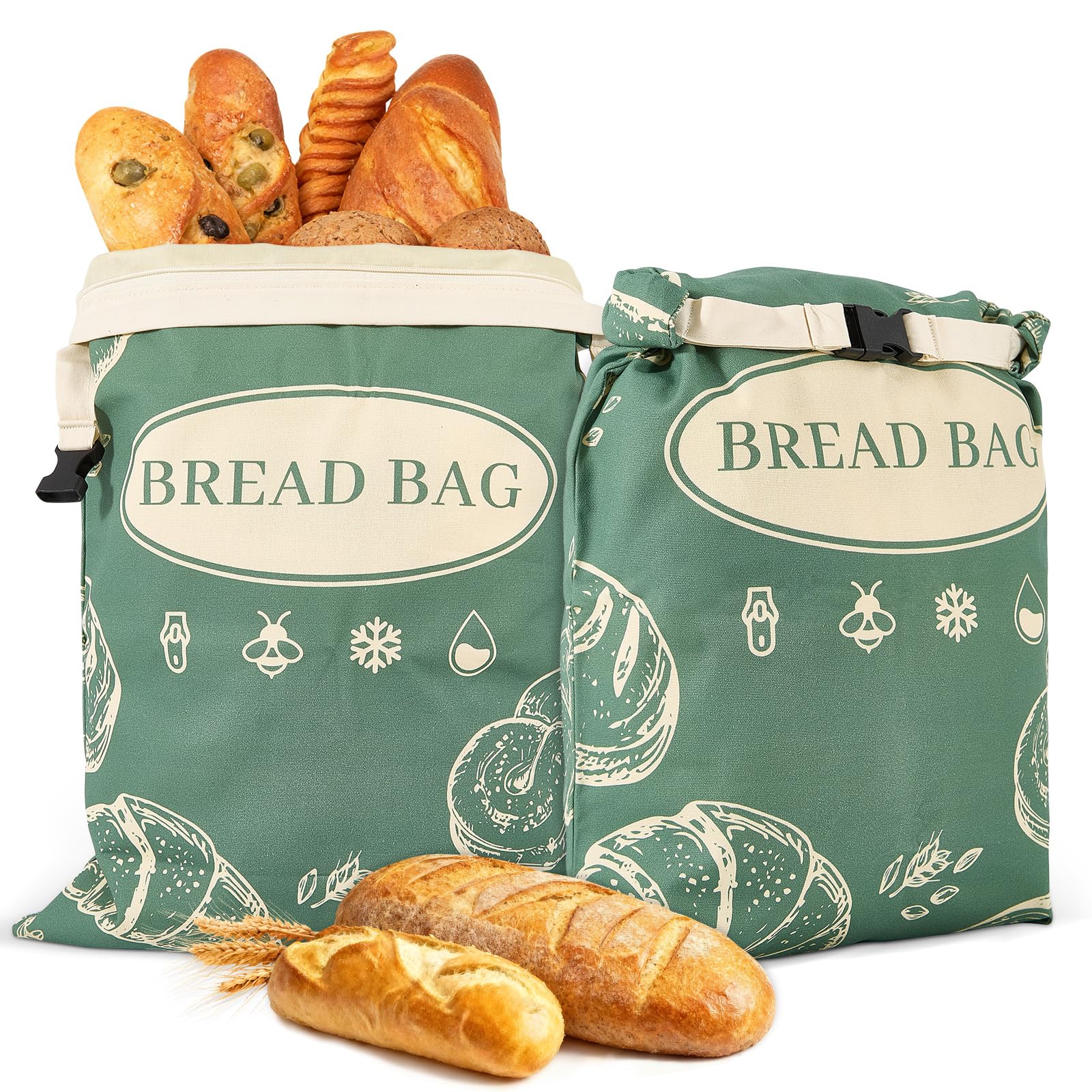 2 Pack Zippered Beeswax Bread Bags 17×13 Inch Large Cotton Sourdough Bread Bags Reusable Bread Storage Bags for Homemade Bread Freezer Safe for Bagel Croissant & Baguette Kitchen Baking Supplies