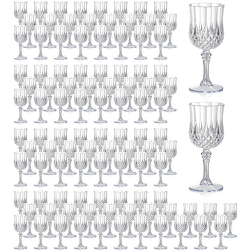 XUWAIDSGN 7oz Plastic Vintage Wine Glasses Drinking Glasses Unbreakable Wedding Glassware Crystal Water Goblets Reusable Drinkware Vintage Champagne Flutes (100, Clear)