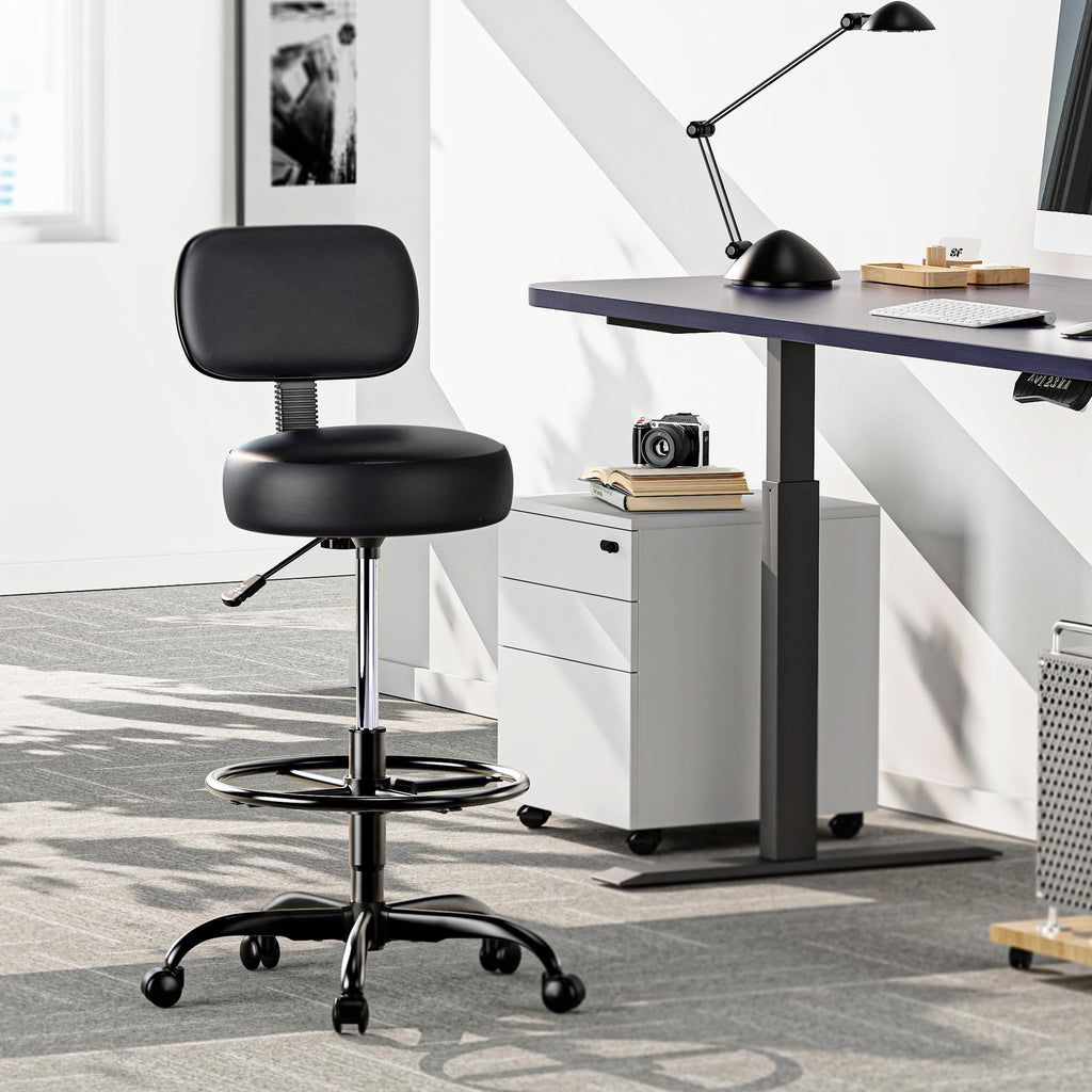 Superjare Drafting Chair with Backrest, Set of 3, Swivel Barstools for Shop, All Black