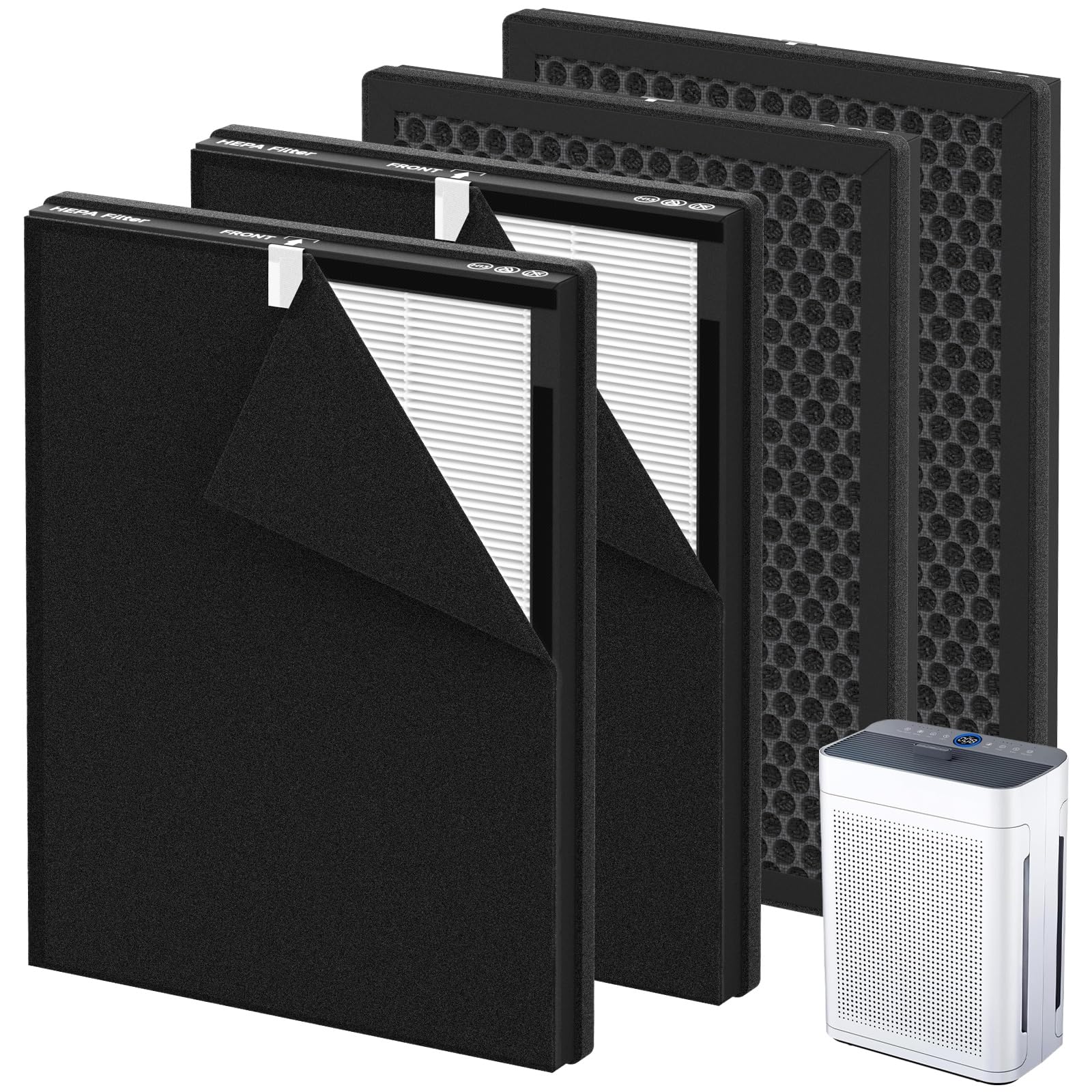 4 Pack K2 Replacement Filter Compatible with LUNINO K2, Double-Sided Filters for Home Large Room up to 3000sq.ft, H13 True HEPA and Activated Carbon Filter