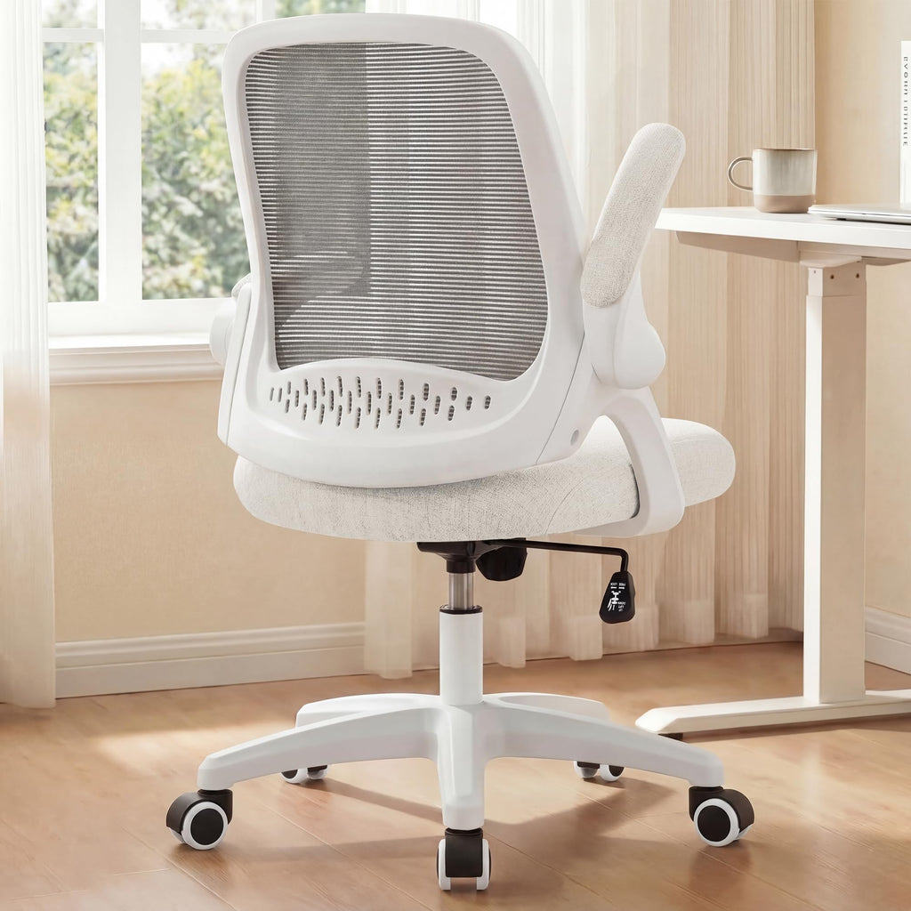 Neo Chair Office Desk Chair, Ergonomic Mesh with Flip-up Armrests, Ivory, Mesh Chair