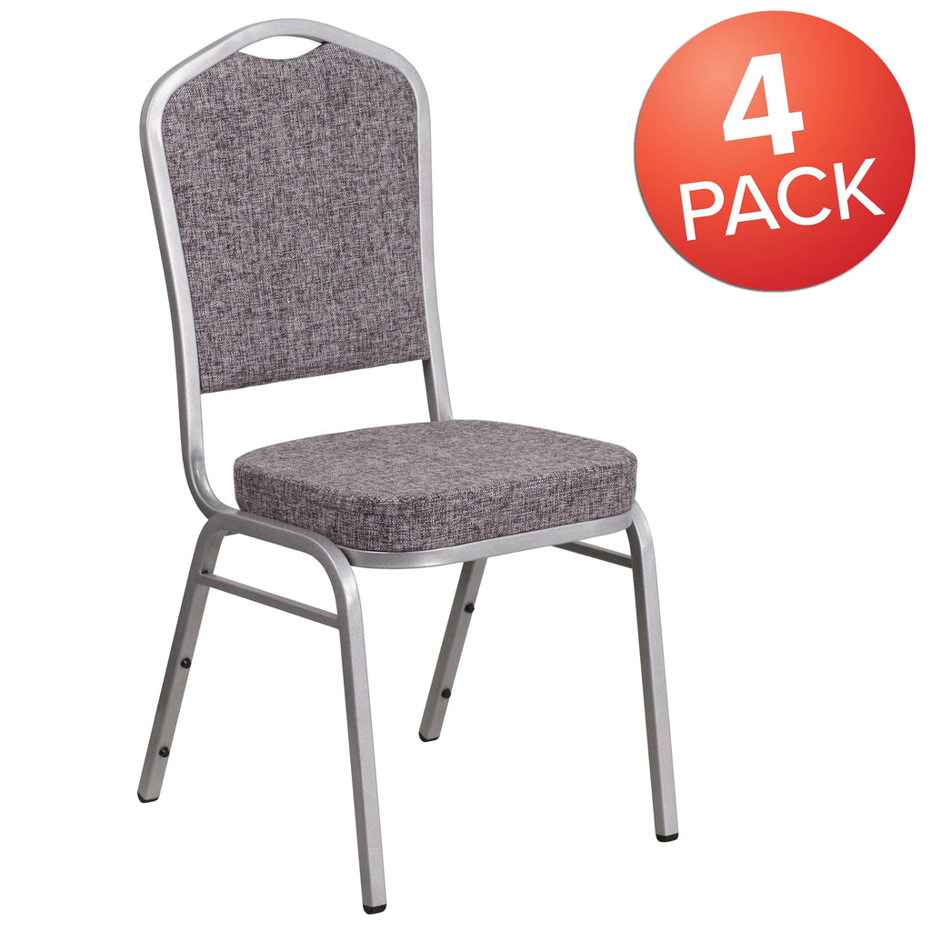 Flash Furniture Hercules Crown Back Stackable Banquet Chair, Silver, 4-pack, Set of 4, Herringbone Fabric/silver Frame