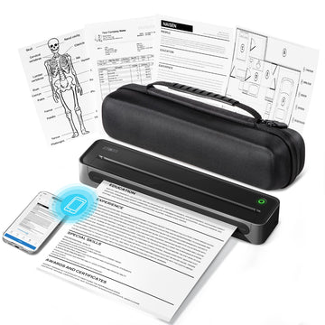 Portable Printers Wireless for Travel, D90E Bluetooth Inkless Thermal Printer, Supports 8.5" X 11" Thermal Paper, Mobile Printer for Phone Laptop with Case & 10 Papers, for Home Office, Black