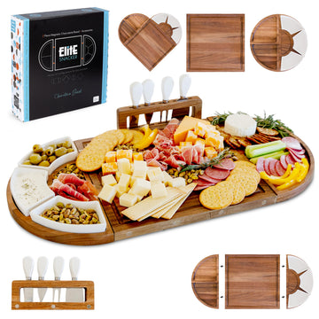 The Elite Snacker Large Charcuterie Board Set, Acacia Wood, Premium Finish