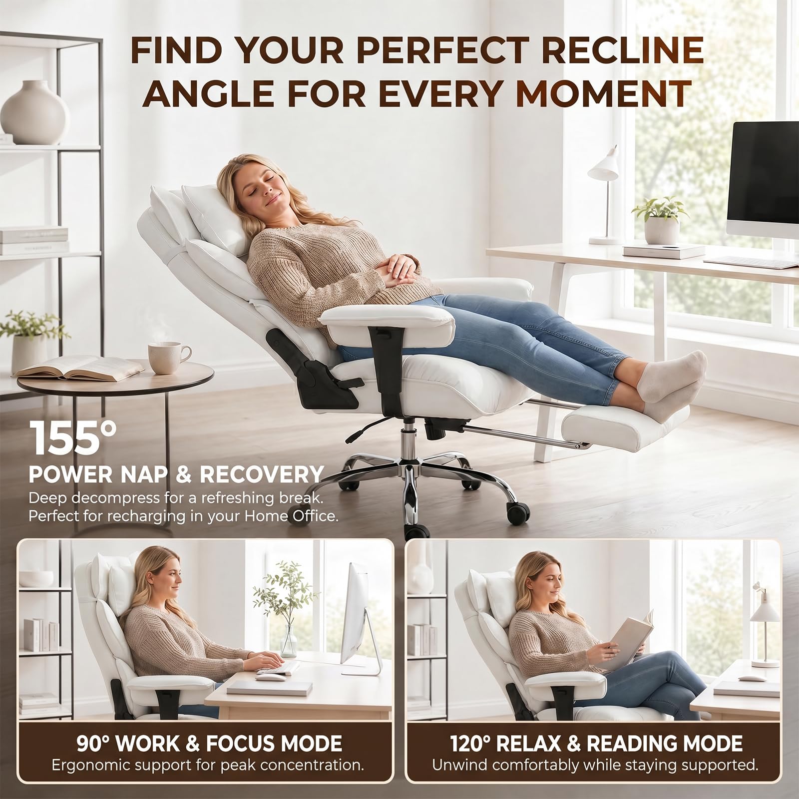 Mokodo Big and Tall Office Chair 400lbs, Breathable Fabric Executive Desk Chair with Pocket Spring Cushion, 155° Reclining Computer Chair with