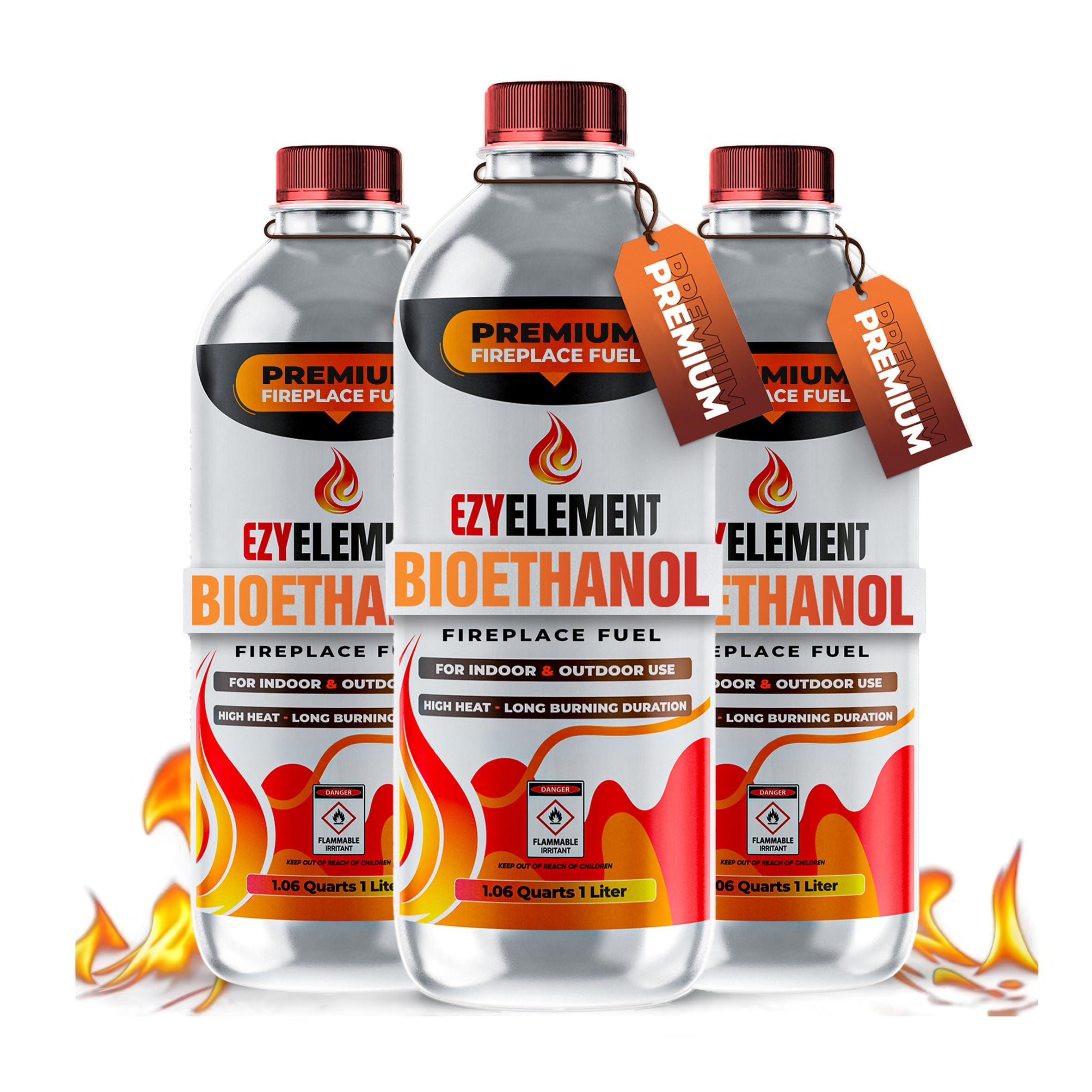 Premium Bioethanol Fireplace Fuel 3x1 Liter - Cleaner-Burning Bioethanol Fuel for Tabletop Fireplaces & Fire Pits, Indoor Outdoor Decorative Ethanol Fireplace Fuel