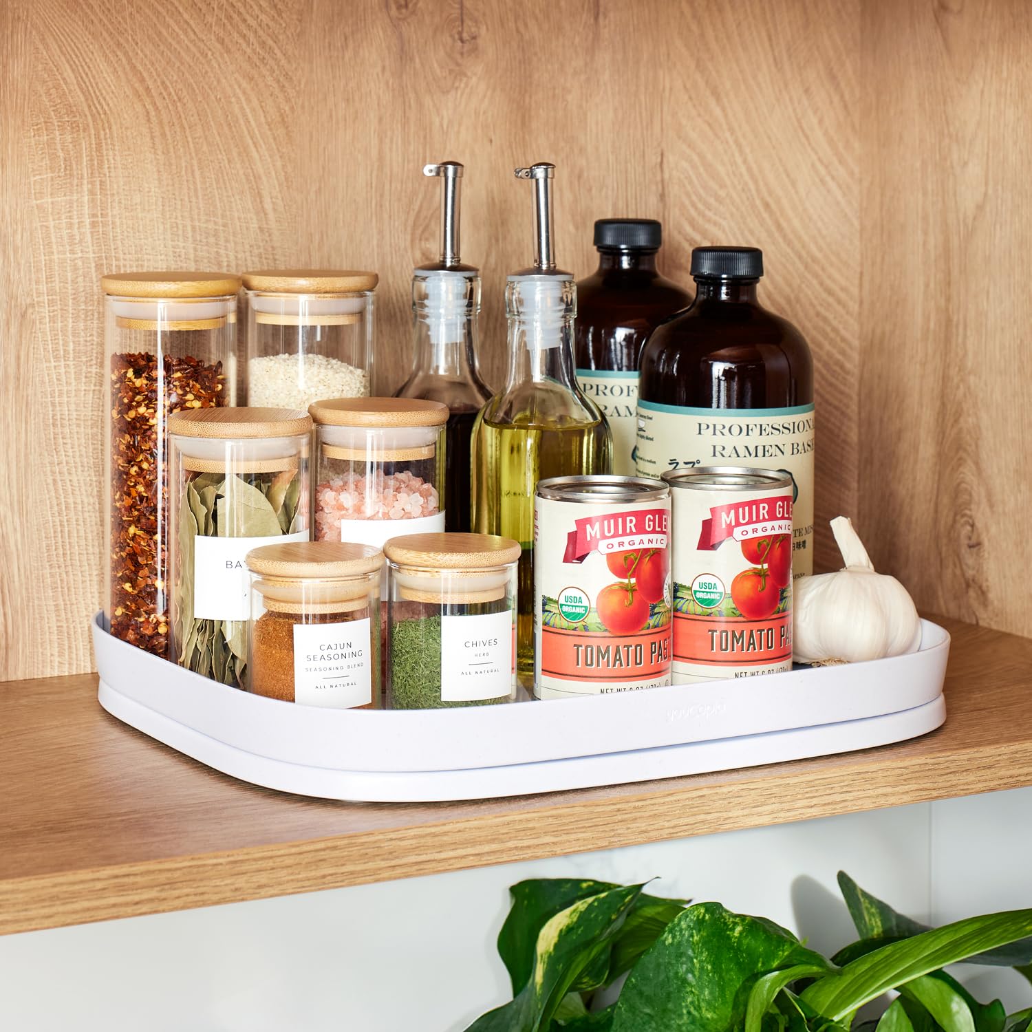 YouCopia MagicTrack Rectangle Lazy Susan Turntable: Kitchen & Bathroom Pantry, Cabinet & Countertop Storage Organizer with 360° Spin, Non-Slip, White Speckled BPA-Free