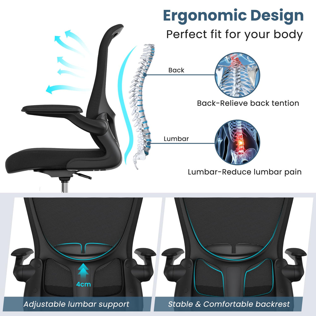 Drafting Chair, Tall Office Chair with Flip-up Armrests Executive Ergonomic Computer Standing Desk Chair, Office Drafting Chair with Lumbar
