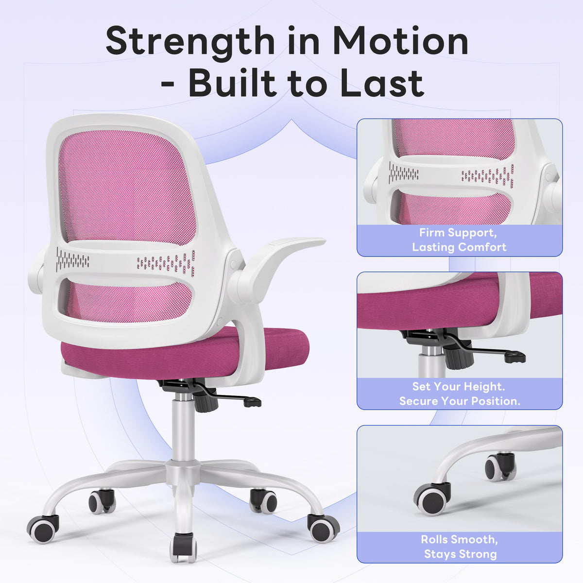 Amseatec Ergonomic Mesh Desk Chair with Flip-up Arms, Supports 300 Lbs, Pink