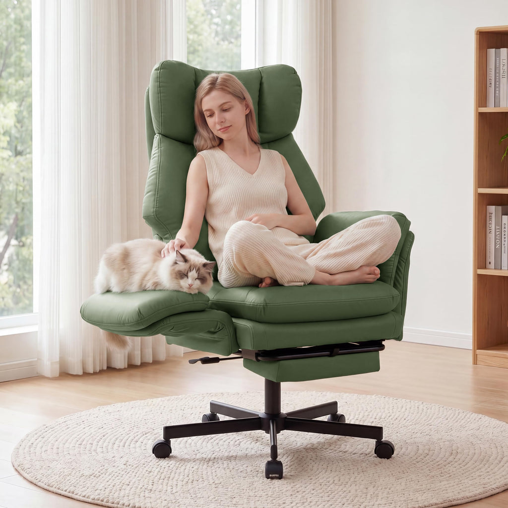 Criss Cross Chair with Footrest, Big and Tall Office Chair with Flip Arms, Pu Leather Green
