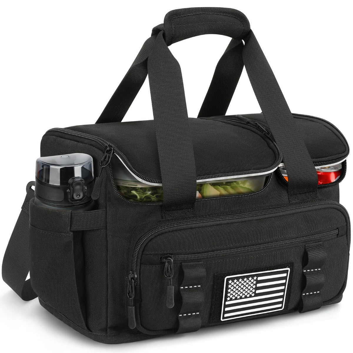 ETRONIK Tactical Lunch Bag for Men, 20L Insulated Lunch Box with Hot/Cold Compartments, Men's Lunch Box Fits 4 Meals + Snacks, Adult Lunch 8H Cooler Bags for Work, Hiking, Beach, Gym, Black