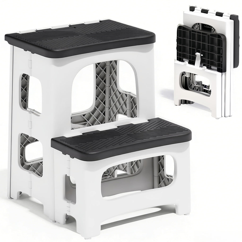 2 Step Stool Foldable, Non-slip Steps, Folding Step Stool for Adults & Kids, Plastic Stool Pool Ladder, Collapsible Stools 2 Step Ladder for