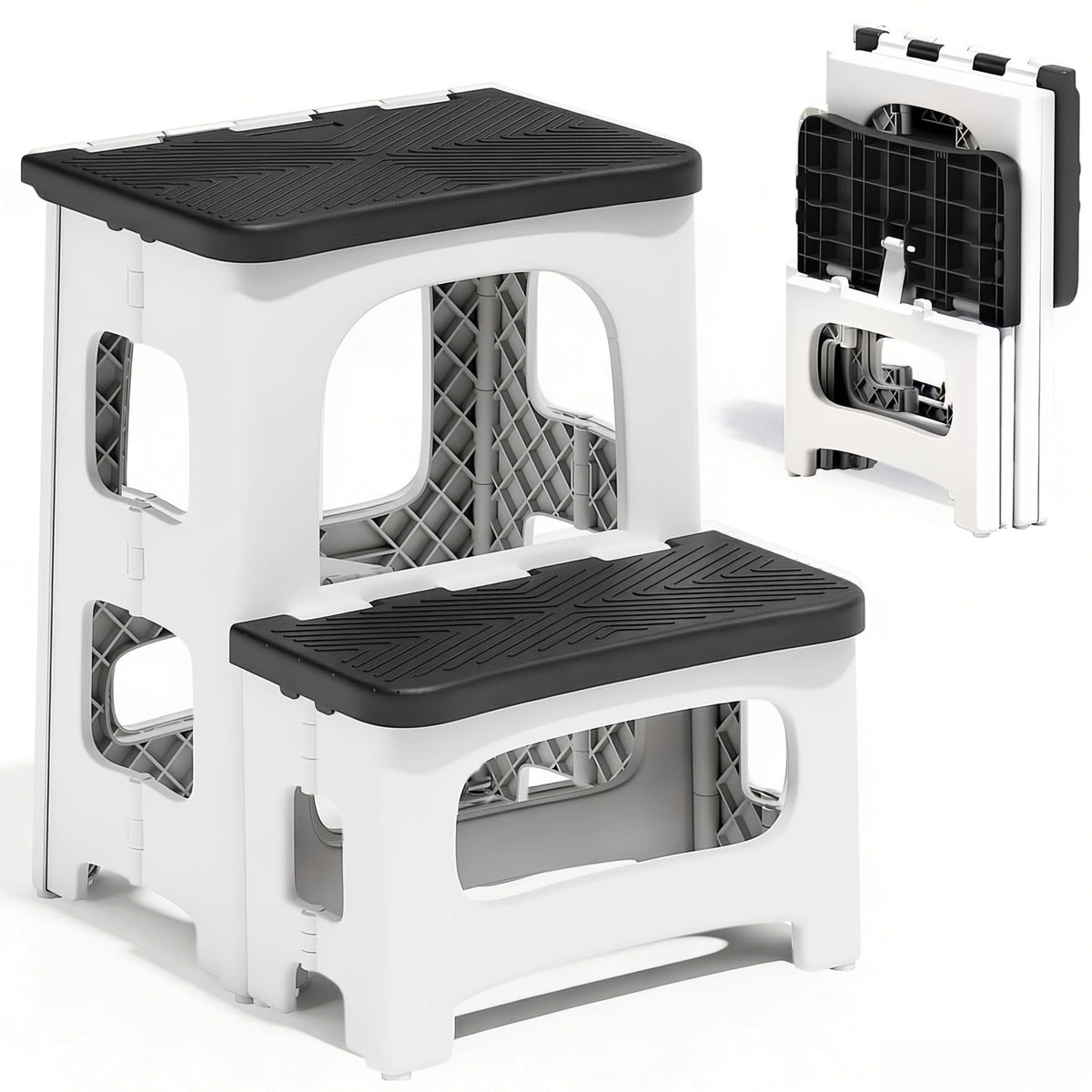 2 Step Stool Foldable, Non-slip Steps, Folding Step Stool for Adults & Kids, Plastic Stool Pool Ladder, Collapsible Stools 2 Step Ladder for