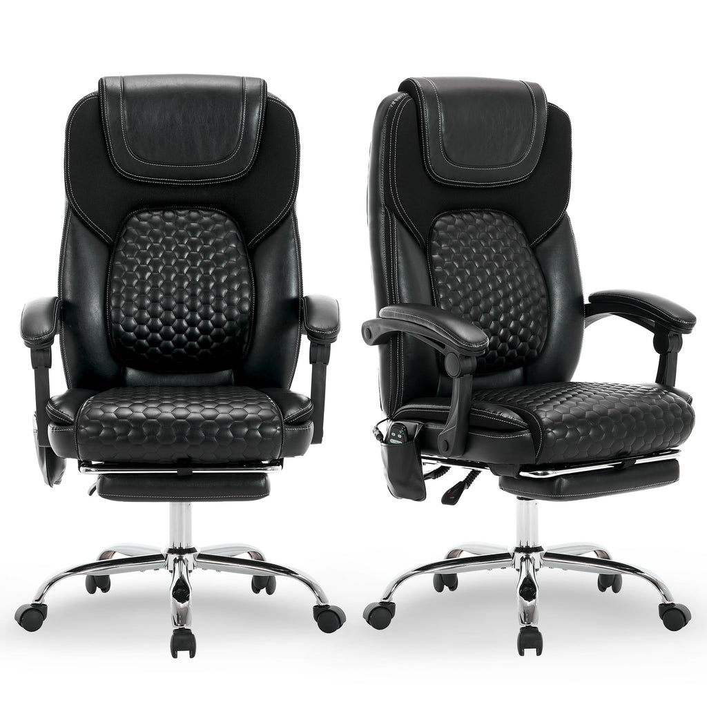 Malol Massage Office Chair with Heat and Footrest - 3-level 65°c Targeted Heating, 20-min Assembly Leather Desk Chair, Big and Tall Executive