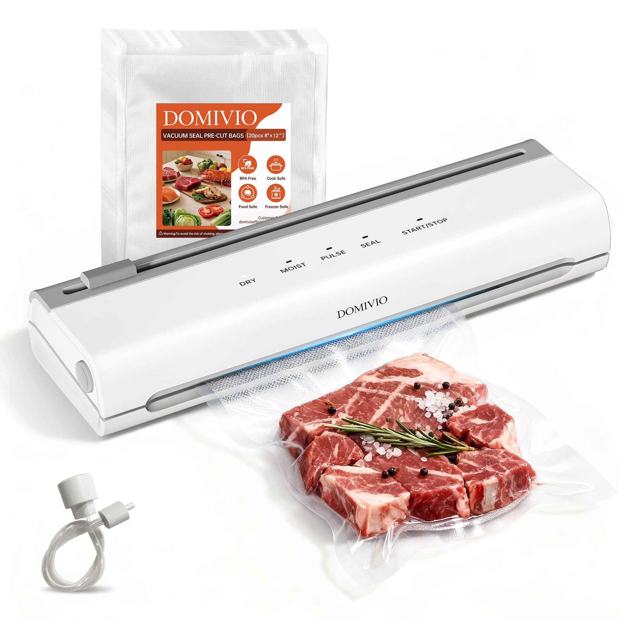 75Kpa Vacuum Sealer Machine for Food, 5-in-1 Food Saver with Built-In Cutter & 20 BPA-Free Bags – Dry & Moist Modes, Compact Easy-to-Use Vacuum Sealer for Meal Prep (VS2093)