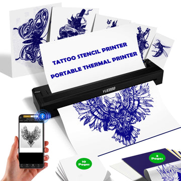 Tattoo Stencil Printer, Portable Tattoo Printer, Wireless-Bluetooth-Thermal Tattoo Transfer Machine with 10pcs Thermal Papers & 3pcs Transfer Papers, Support Mobile & PC,Black