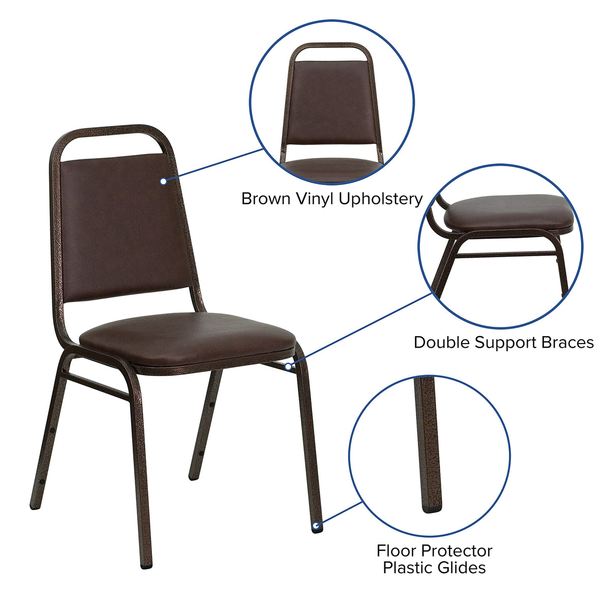 Flash Furniture Hercules Trapezoidal Back Stackable Banquet Chair, Brown, Set of 1, Brown Vinyl/copper Vein Frame